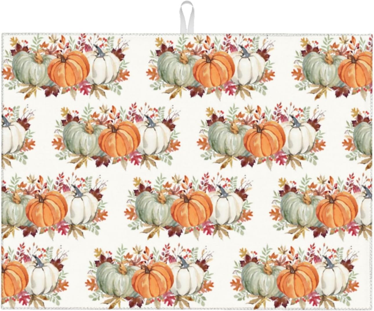 Fall Dish Drying Mat 18x24 for Kitchen Counter, Watercolor Pumpkin Leaf Decorative Absorbent Coffee Mat Dish Drying Pad Coffee Bar Dish Drainer Rack Mat Drainer Mat