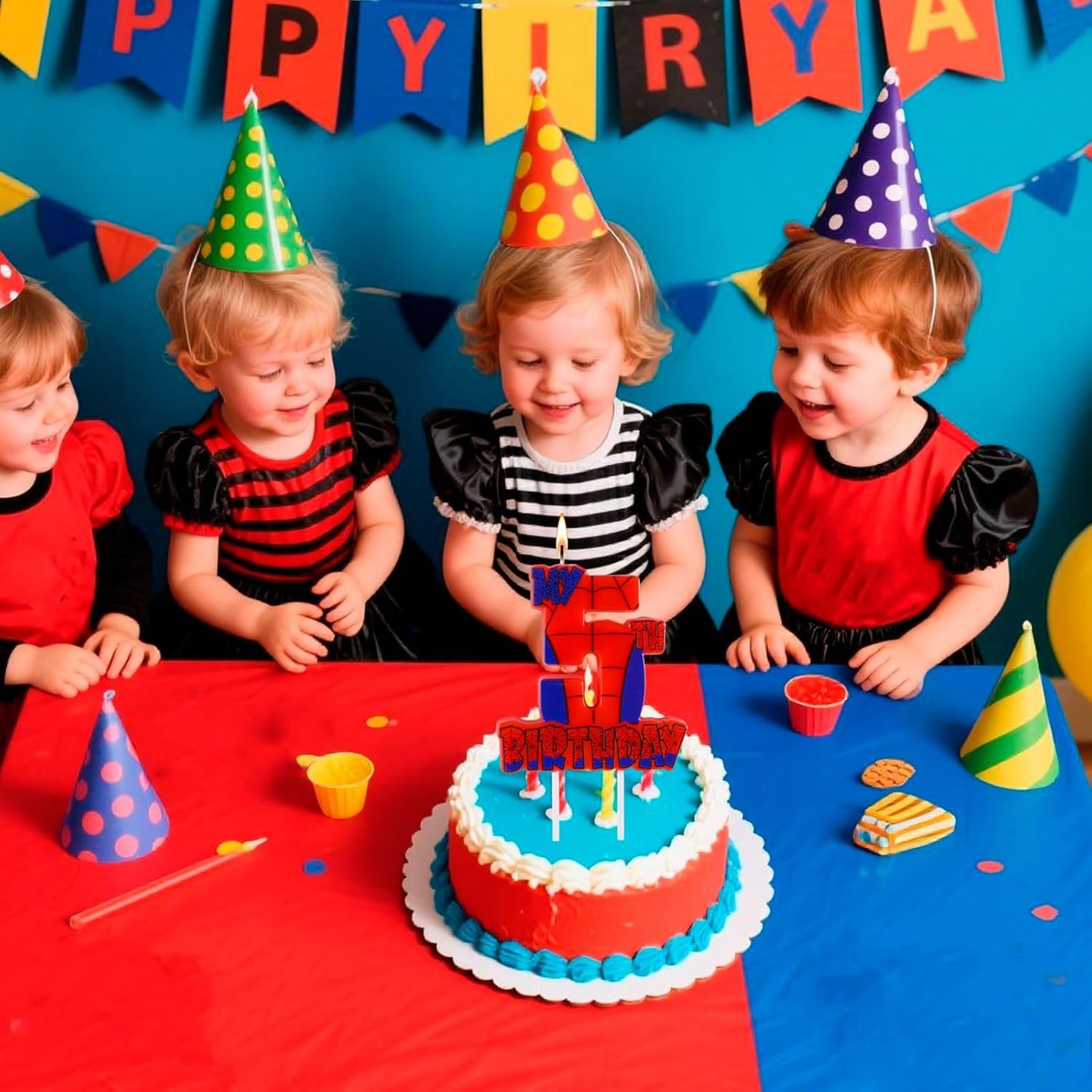 Spider Birthday Party Decorations, Number 5 Red Spider Web Happy Birthday Cake Candle for Boys Girls Spider Web 5th Birthday Party Supplies (Spider Web 5th Candle)