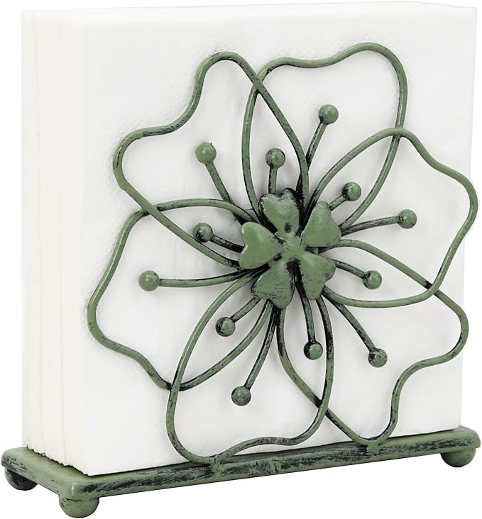 OwlGift Flower Style Napkin Holder, Freestanding Tissue Dispenser, Dining Table Napkin Storage for Home Kitchen Restaurant Picnic Party Wedding Housewarming – Green