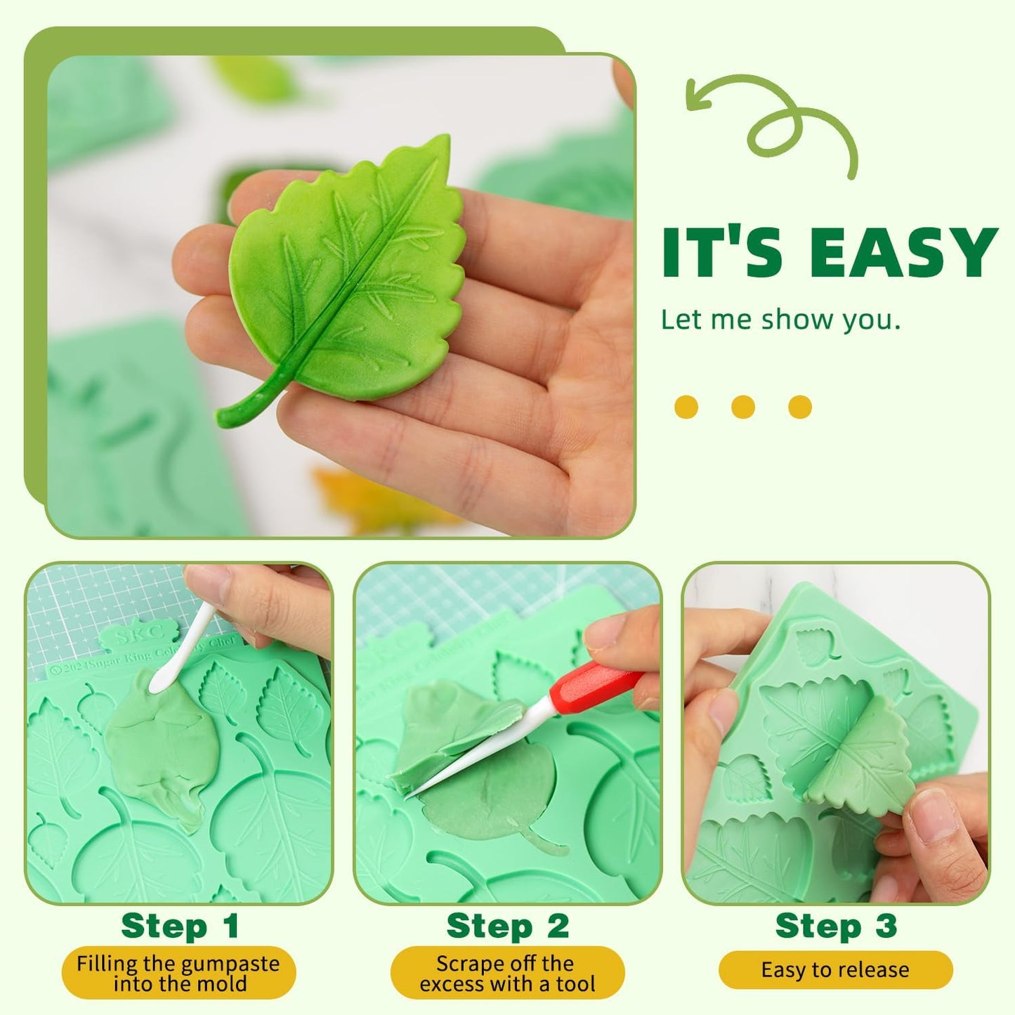 KALAIEN Silicone Leaf Molds - Chocolate & Fondant Molds for Clay Crafts, Air Dry, 3D Candy & Gumpaste Moulds (Set of 2)