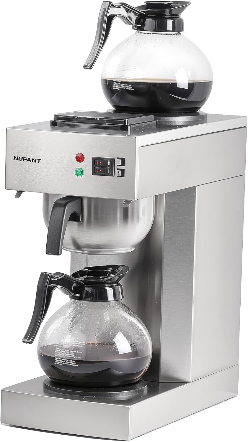 12-Cup Coffee Maker 1.8L Commercial Drip Coffee Maker Pour Over Coffee Machines with 2 Glass Carafes and 2 Warmers Plate Stainless Steel Coffee Brewer for Cofe Bar and Restaurant