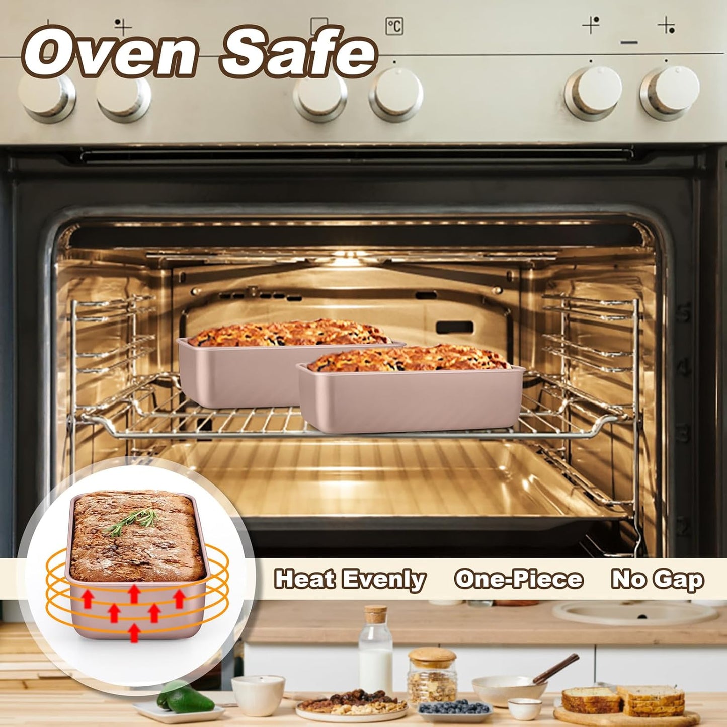 LIANYU Loaf Pans for Bread Baking, 9×5 Inch Stainless Steel Loaf Bread Tins, Non-Stick Baking Pans for Homemade Banana Sandwich Sourdough, Healthy & Sturdy, Set of 2, Rose Gold