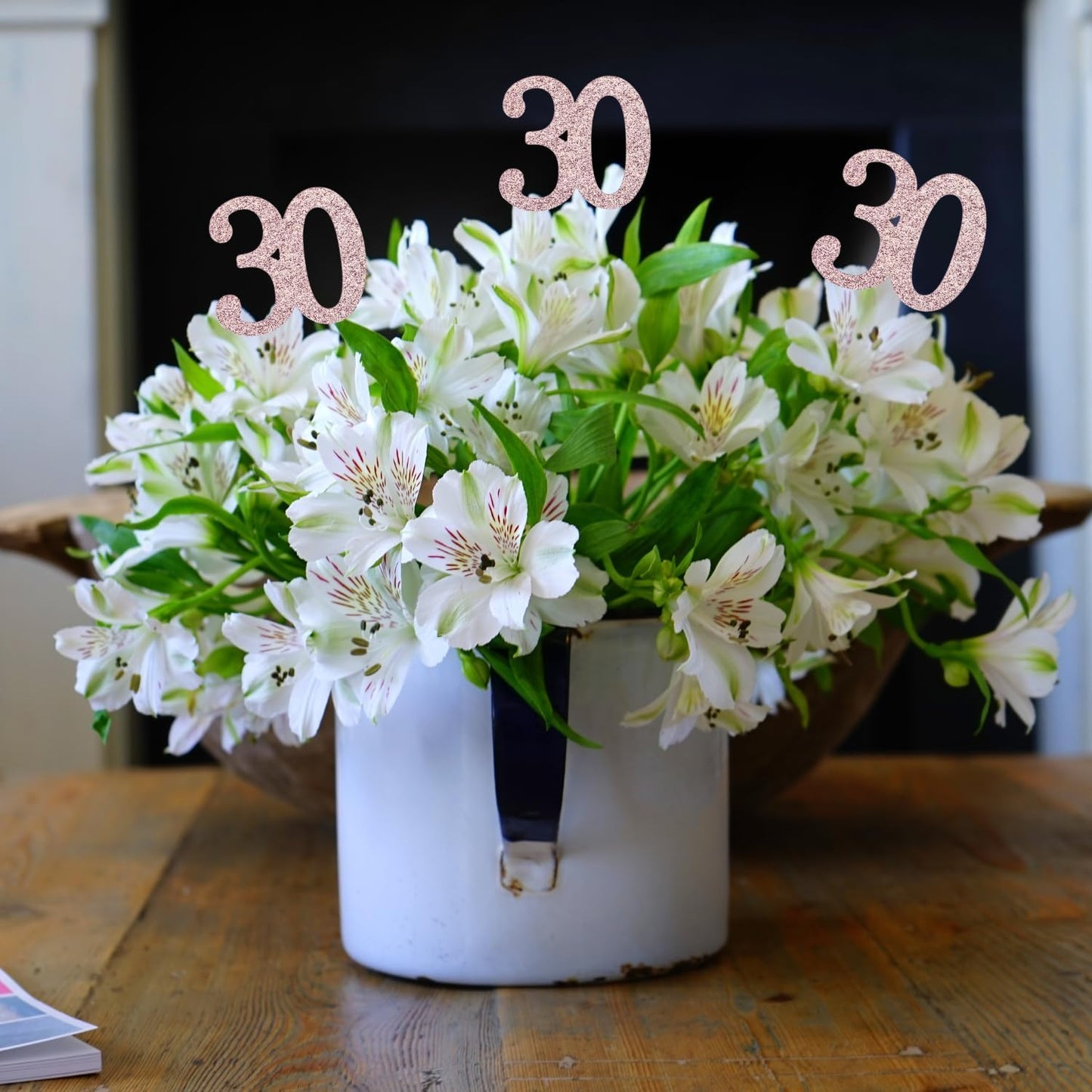 10-Pack Double Sided Glitter 30th Birthday Centerpiece Anniversary Centerpiece Sticks, Number 30 Table Topper Cake Topper for 30th Birthday Anniversary Table Party Decorations (Double Sided rose gold)