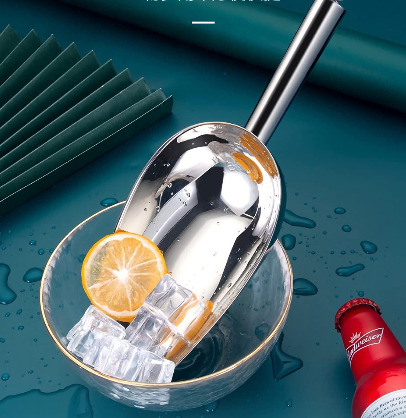 Ice Scoop,Ice Scooper for Ice Maker,24OZ Stainless Steel Metal Food Scoop Kitchen Bar Party Wedding Heavy Duty,Scoops for Household Purposes,Silver (11in)