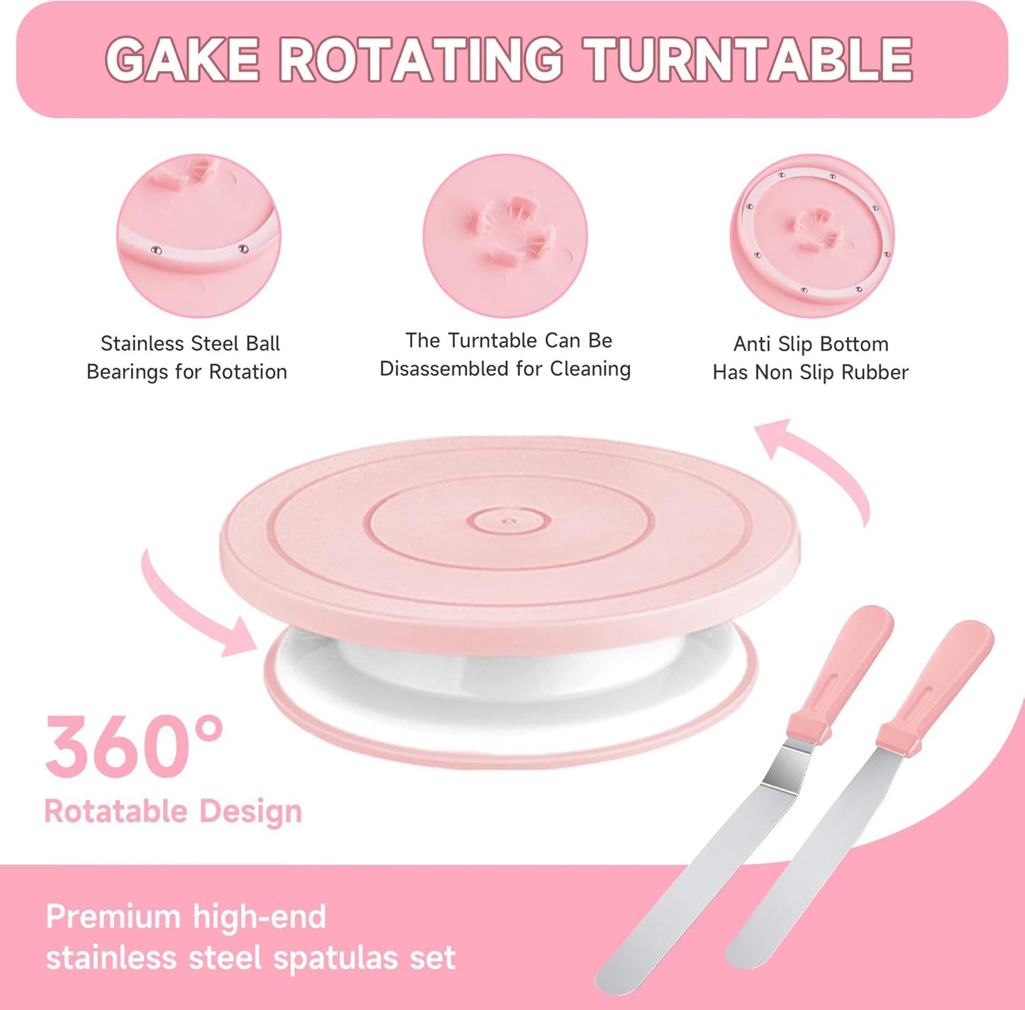 Cake Decorating Kit - Cake Turntable for Decorating with Baking Springform Pans, Cake Leveler, Numbered Piping Tips, 2 Spatulas, Baking Supplies Tools