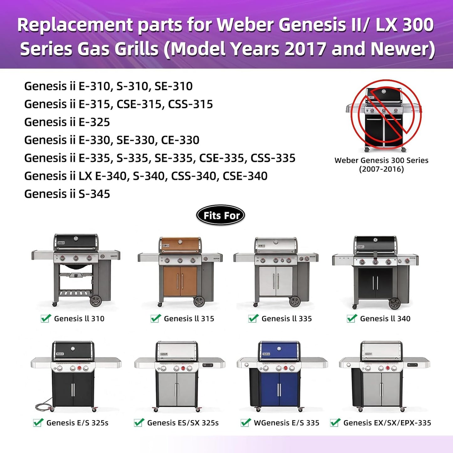 18 7/8" Stainless Steel Genesis 2 Grill Grates for Weber Genesis ii E-310 E-315 E-325 E-330 E-340 S-335 S-340 GS4 Grill Replacement Parts for Weber 66095 Genesis ii 300 LX 300 Series Grills