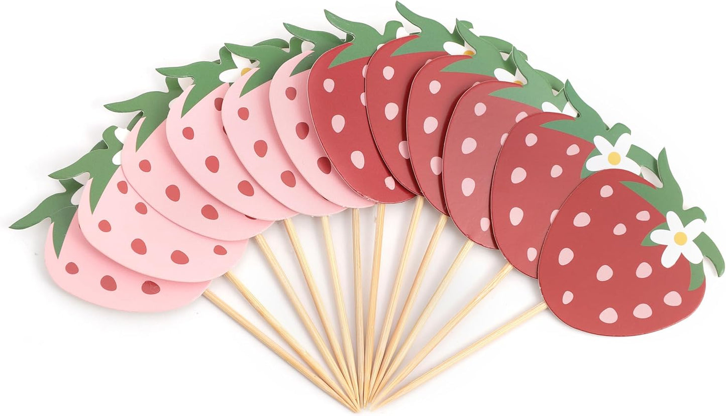 Strawberry Birthday Cupcake Toppers - Strawberry Berry One 1st Birthday Cake Topper,Fruit Themed 1st Party Decorations.Sweet One Cupcake Toppers (Strawberry cake topper)
