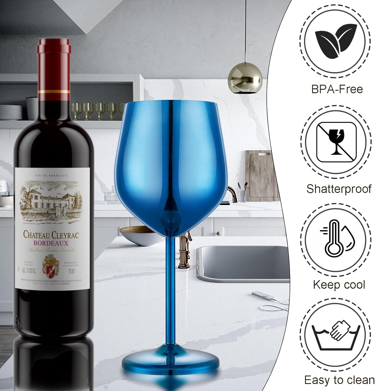 Stainless Steel Wine Glasses Set of 4 Unbreakable Blue Wine Glass 18 oz Unique Metal Wine Goblets for Outdoor, Travel, Camping, Pool, Ideal Gift for Wine Lovers