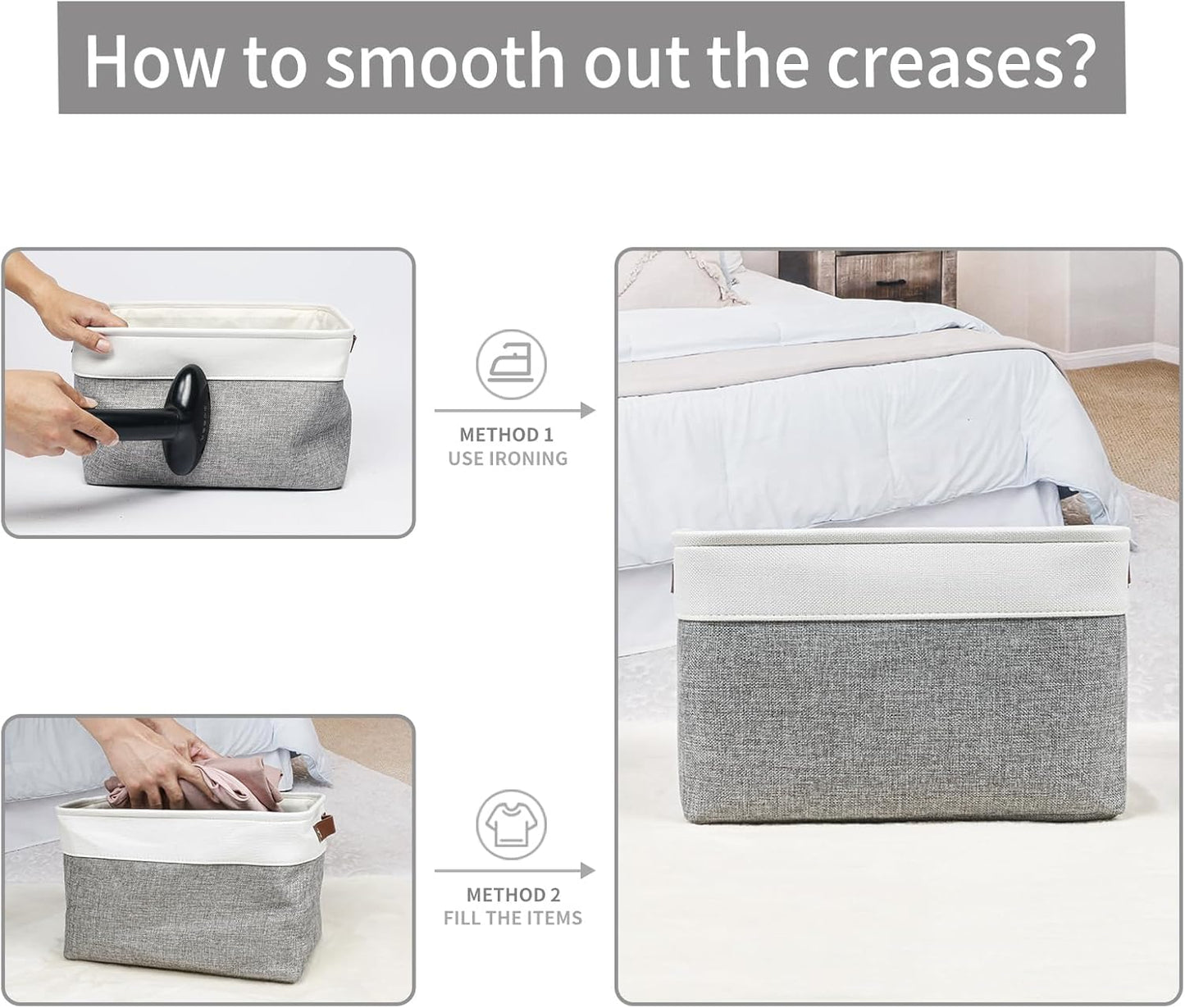 Storage Bins Large Fabric Storage Baskets for Shelves 3 Pack, Decorative Linen Closet Baskets with Handles for Organizing, Shelf, Clothes, Home, Office, 15x11x9.5Inches (Grey&White)