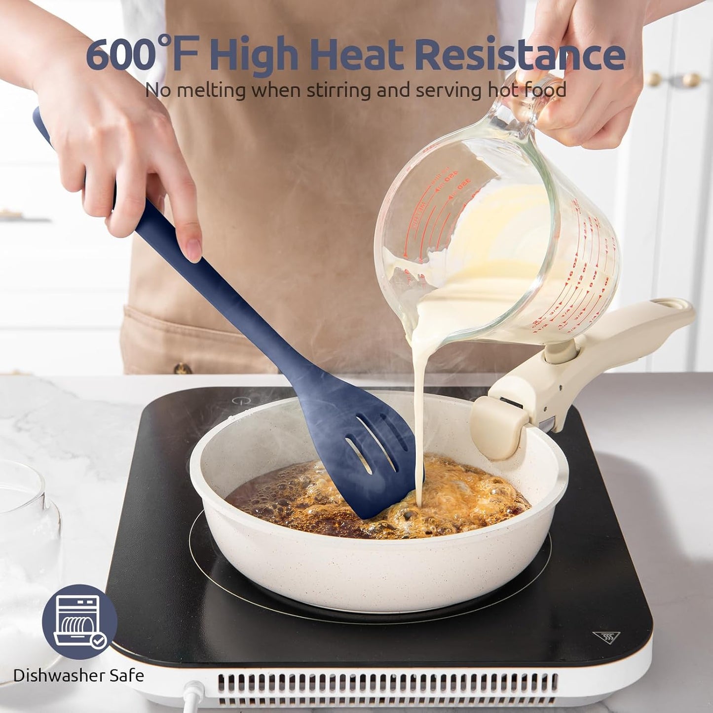 600ºF Heat Resistant Silicone Spoon: U-Taste 13.3in Solid Kitchen Cooking Spoon, Nonstick Food Grade Large Soup Rubber Utensil for Mixing, Serving, Stirring, Basting, for Pot Cookware (Midnight Blue)