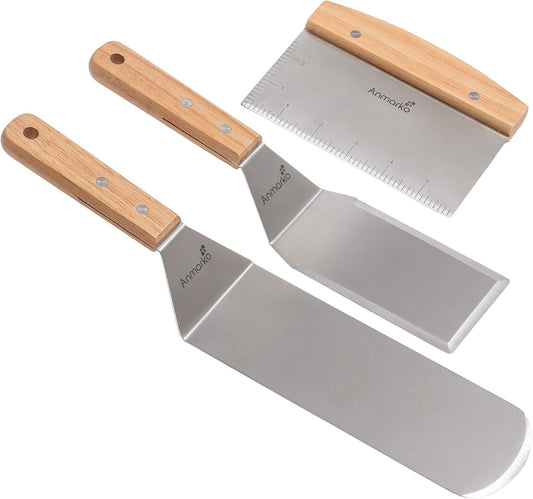 Professional Metal Spatula Set - Stainless Steel Spatula and Griddle Scraper - Heavy Spatula Griddle Accessories Great for Cast Iron Griddle BBQ Flat Top Grill - Commercial Grade
