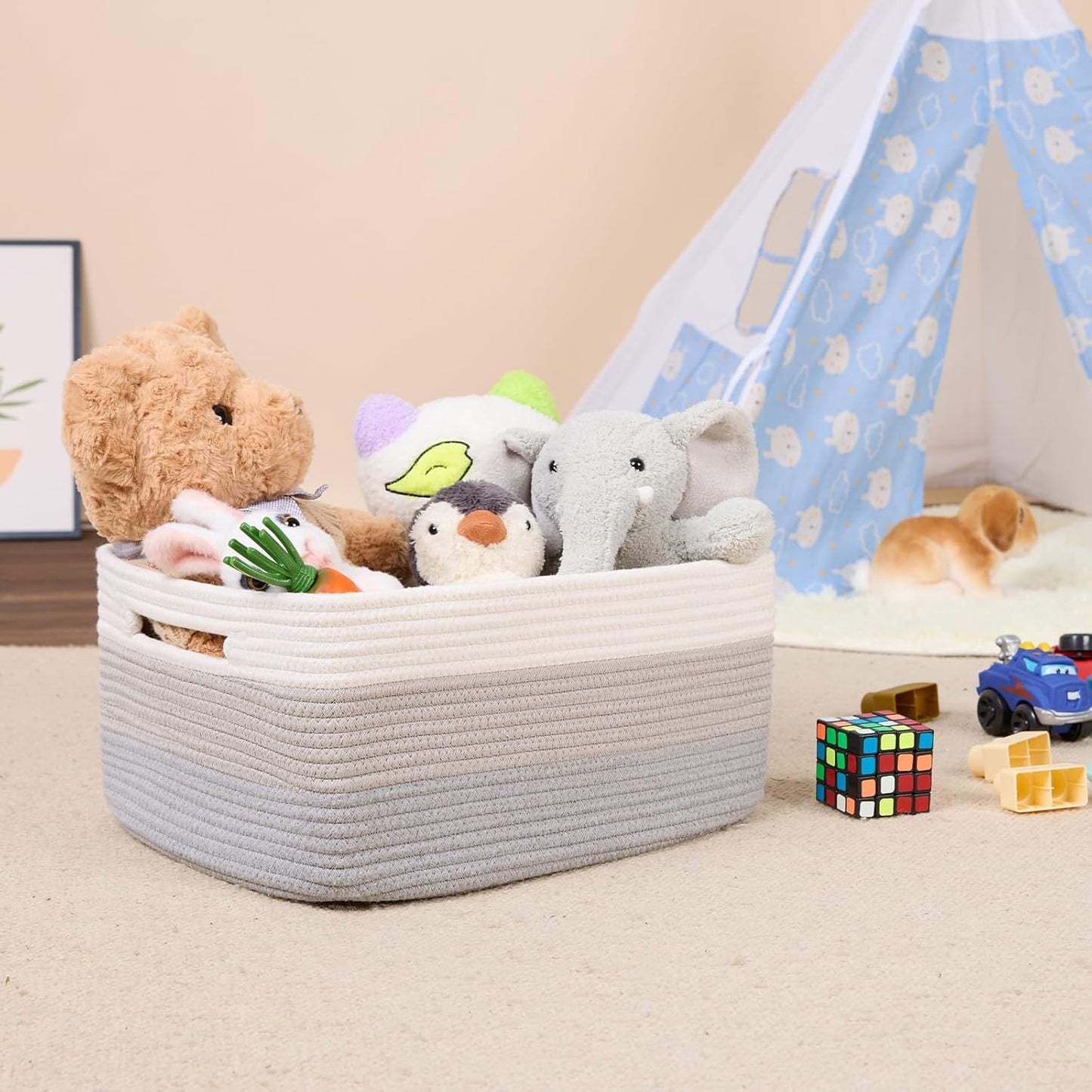 Large Storage Baskets for Shelves, Closet Organizers Bins for Clothes Blanket Towels, Baby Nursery, Toy Baskets Box, Woven Rope Baskets, 17 x 13 x 7.5”, 3 Packs Gradient Grey