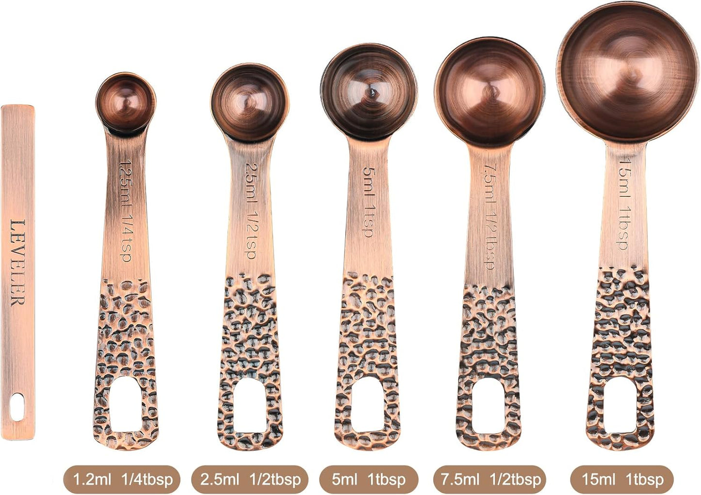 Copper Measuring Cups and Spoons Set 10, Stainless Steel Measuring Cups and Spoons Set for Baking & Kitchen, Metric & US 4 Measure Cup & 5 Measure Spoon &1Leveler for Dry & Liquid