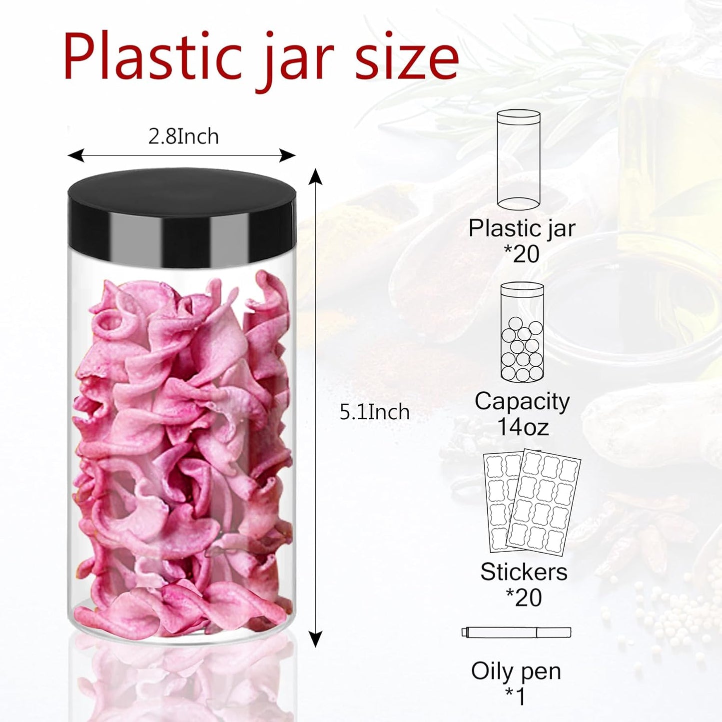 Plastic Jars with Lids 20Pcs 14 oz Clear Plastic Slime Storage Jars Containers with Airtight Leak Proof Black Plastic Screw On Lids Cylinder Clear Round Jar Food Grade Durable PET Jar