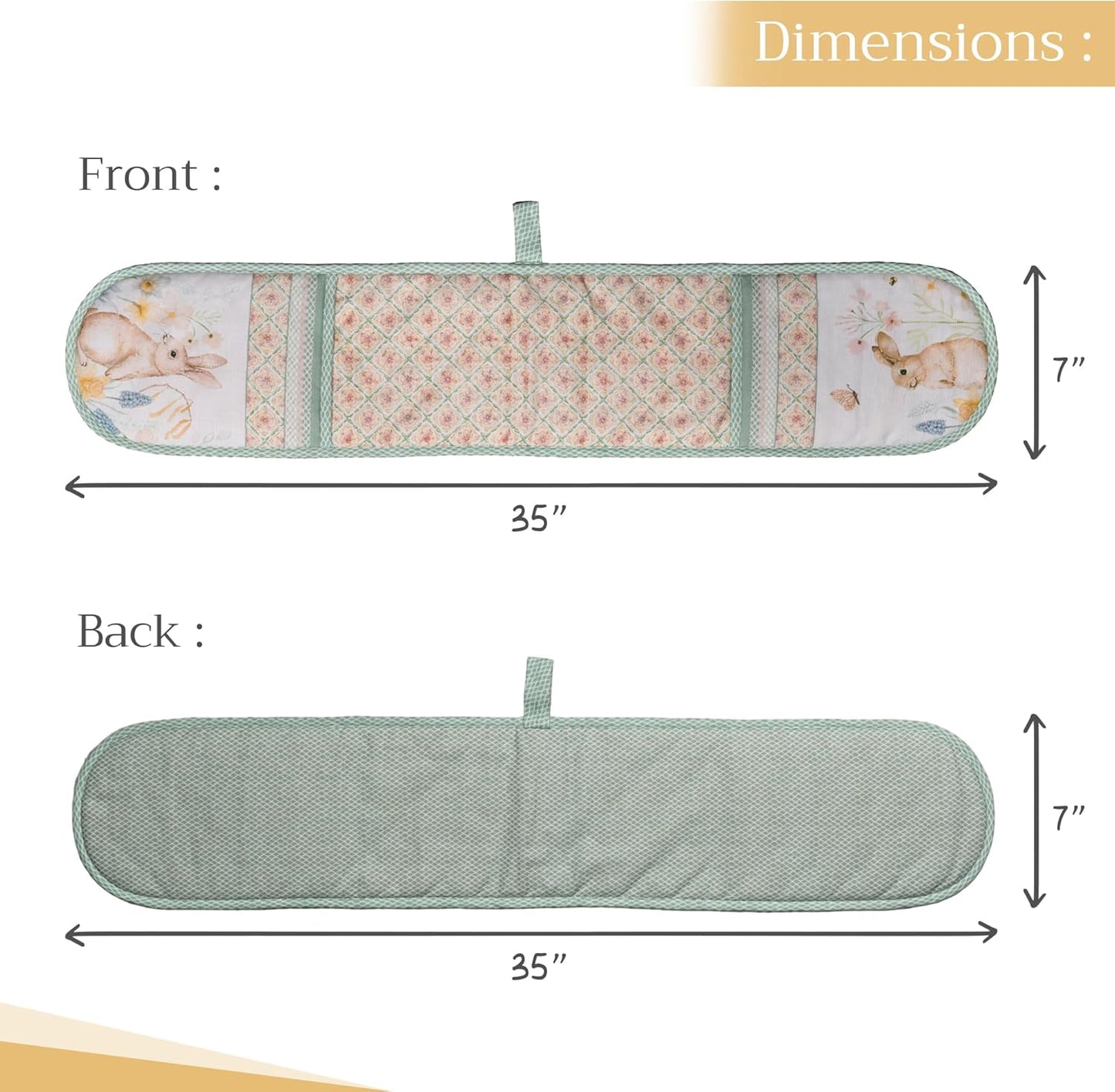 Maison d' Hermine Double Oven Mitts 100% Cotton 7"x35" Double Oven Mitt Heat Resistant BBQ Cooking Gloves with Loop, Baking, Grilling, Home, Kitchen, Handling Hot Pans Spring Summer (Easter Dew)