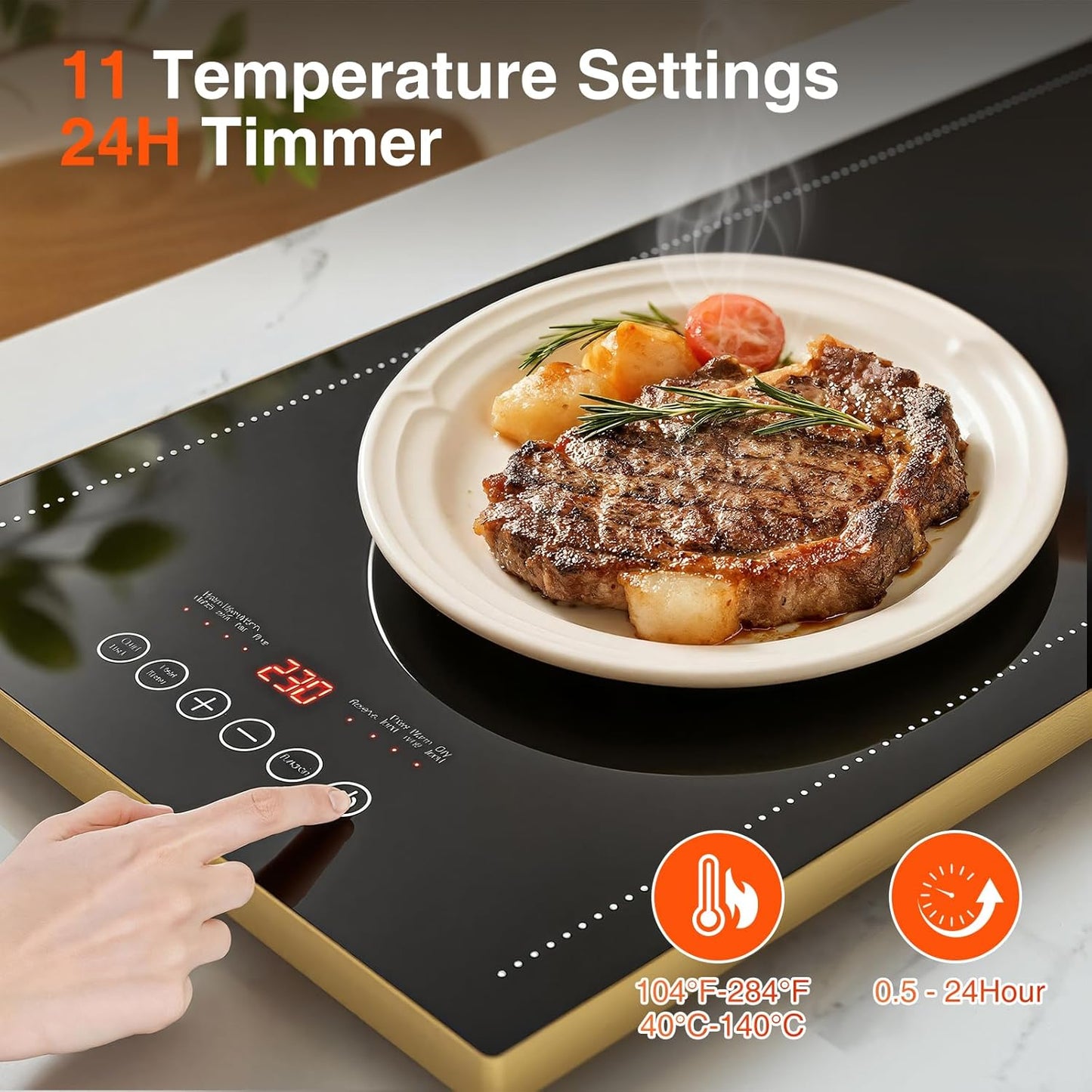 Electric Warming Tray for Buffet, Heats to 100°C in 8s, 11 Temp Settings 40–140°C, Touch Control, 24H Timer, Thermostat and Full Surface Heating, Food Warmer for Parties & Home (Extra Long 40"x12")