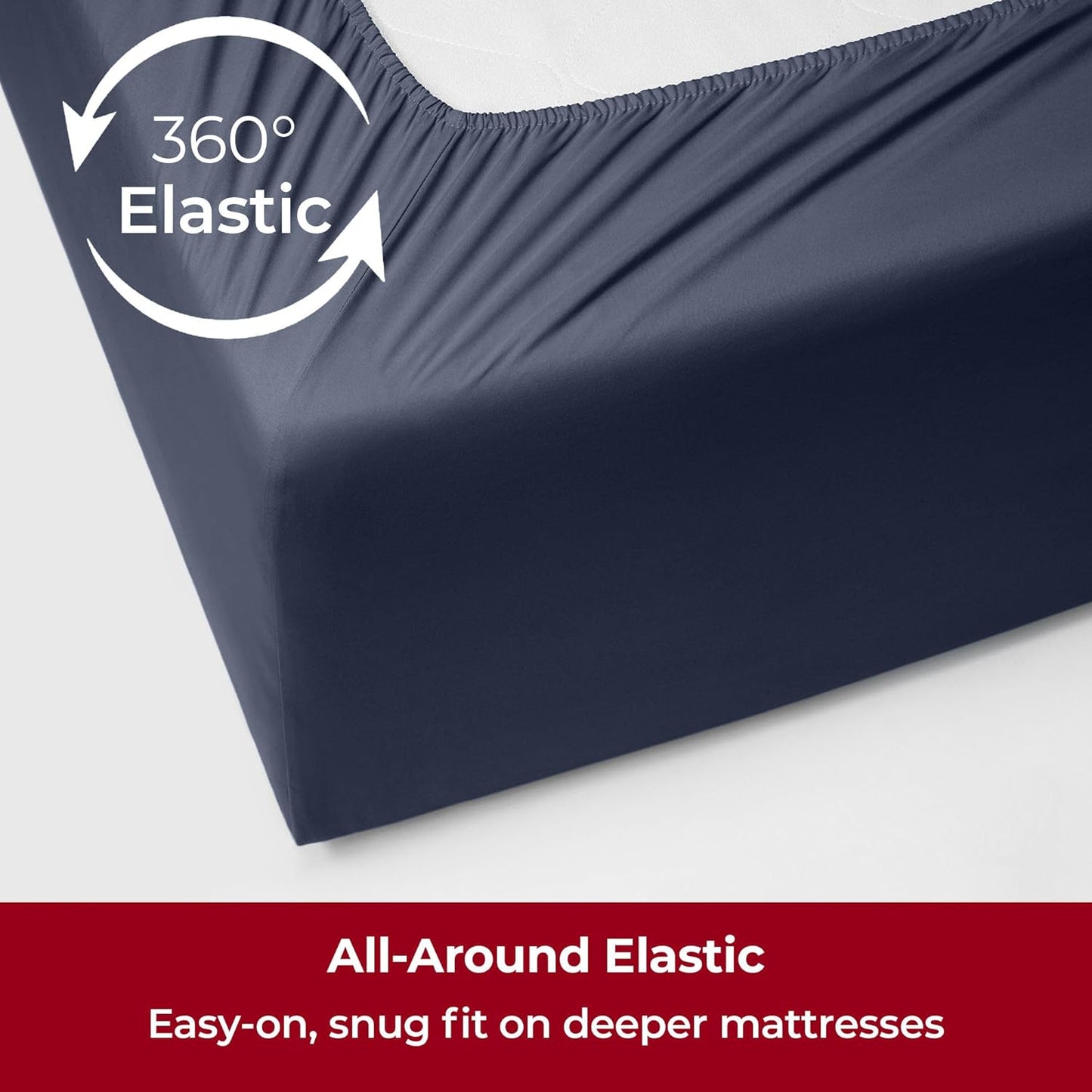 Mellanni Extra Deep Split King Sheets - 5 PC Iconic Collection Bedding - Hotel Luxury, Ultra Soft, Cooling Bed Sheets - Wrinkle, Fade, Stain Resistant (Split King, Navy Blue)