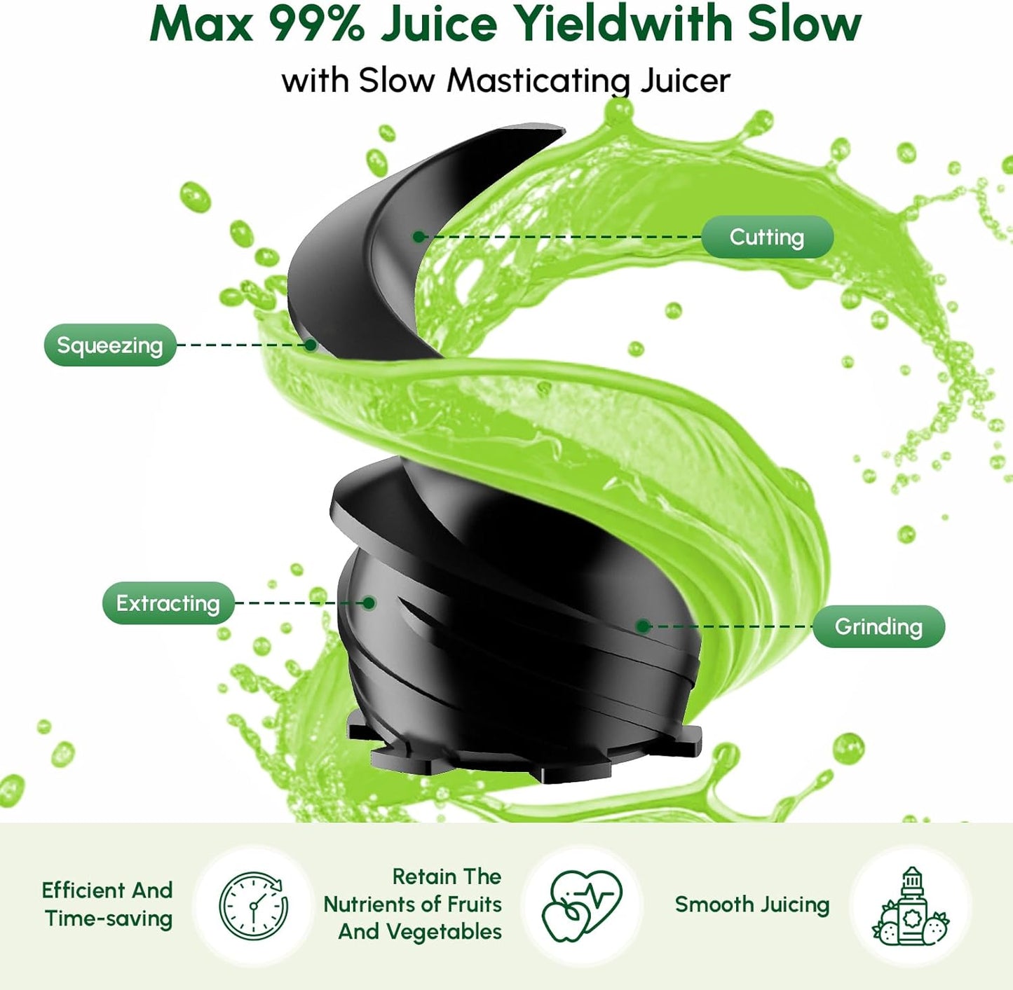 Masticating Juicer Attachment for KitchenAid Stand Mixer, Cold Press Slow Juicer with 4.9" Large Feed Chute for Whole Fruits & Vegetables, Includes 2*1L Measuring Cups for Kitchenaid Mixer Attachments