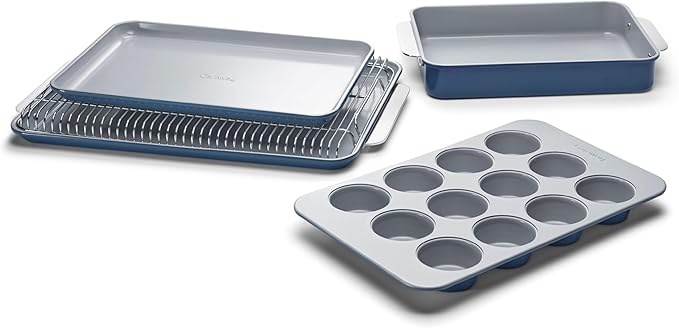 Caraway Nonstick Ceramic Bakeware Set (5 Pieces) - Baking Sheets, Assorted Baking Pans, & Storage - Aluminized Steel Body - Non Toxic, PTFE & PFOA Free - Navy