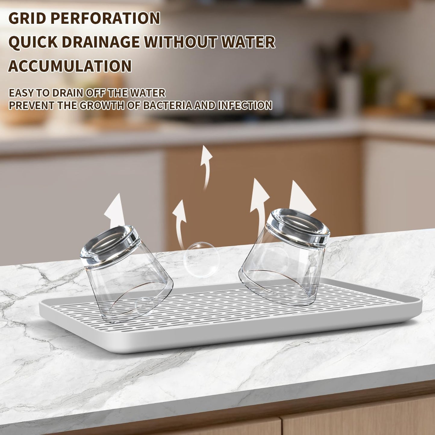 Plastics Drain Tray, Cup & Dish Drying Rack, Drain Board 2 Tier Non Slip Serving Tray with Drainboard Perfect for Sink, Coffee Table, Outdoor (15.4 x 10 x 0.98 in)