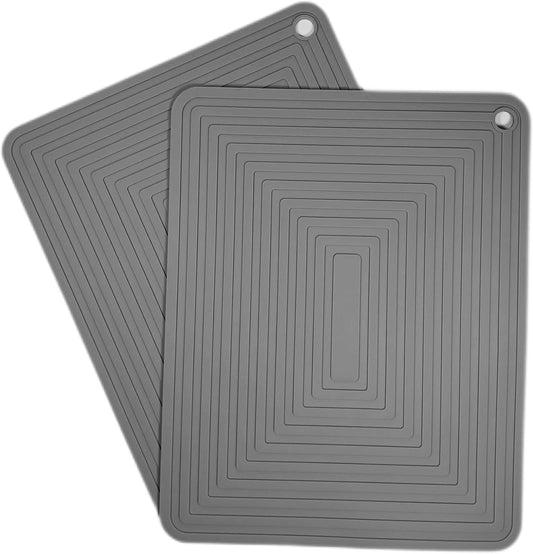 Silicone Trivets Mats Set, Trivets for Hot Dishes, Hot Pots and Pans, 9 x 12 Inches Dark Grey Silicone Hot Pads for Kitchen, Multi-Purpose Heat Resistant Mat Pot Holders 2 Pack