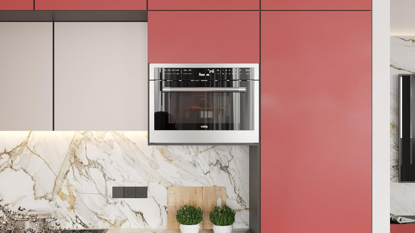 KoolMore COM-24SS 24 Inch Built-in Convection Oven and Microwave Combination with Broil, Soft Close Door, 1000 Watt Power, Stainless Steel Finish, Touch Control LCD Display, 24 in/1.6 Cu. Ft, Silver