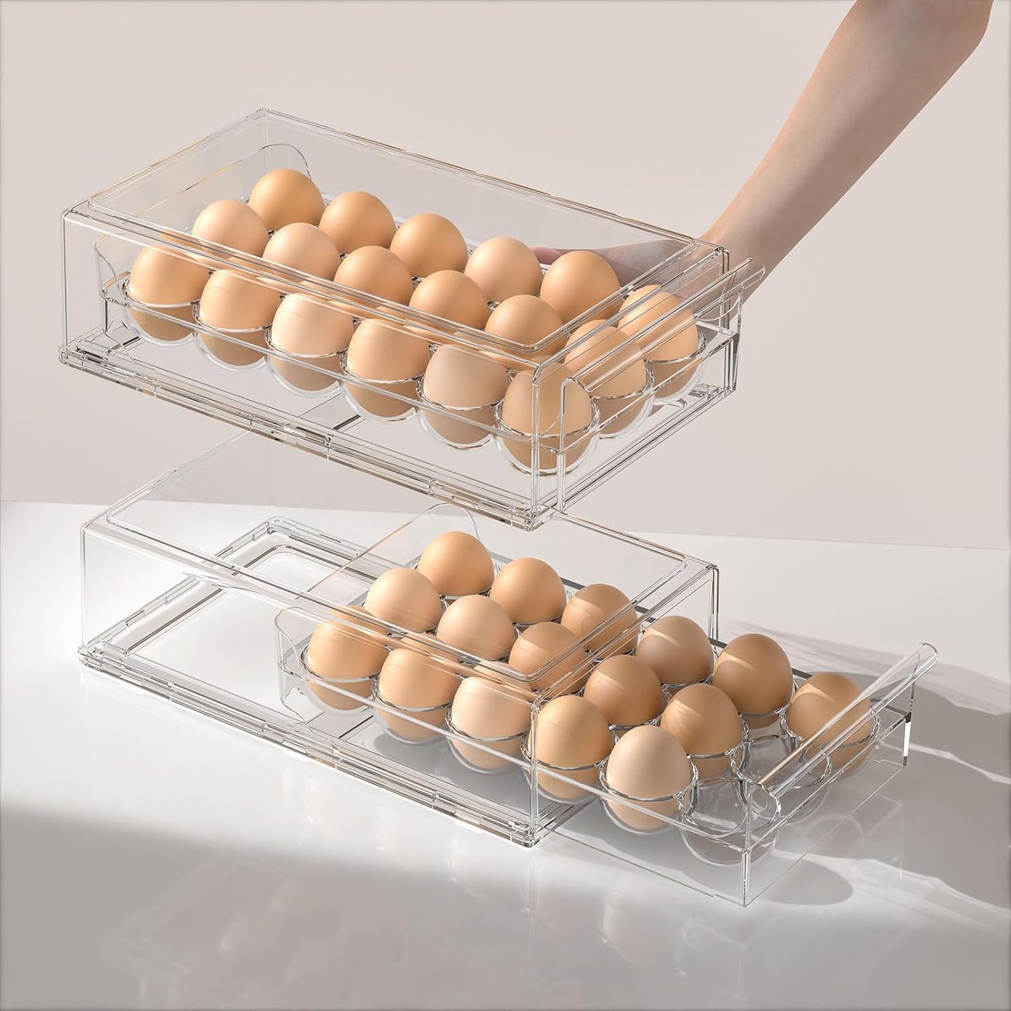 Egg Storage for Refrigerator, Stackable 18 Egg Holder for Fridge, BPA Free Refrigerator Organizer Bins, Transparent Egg Dispenser