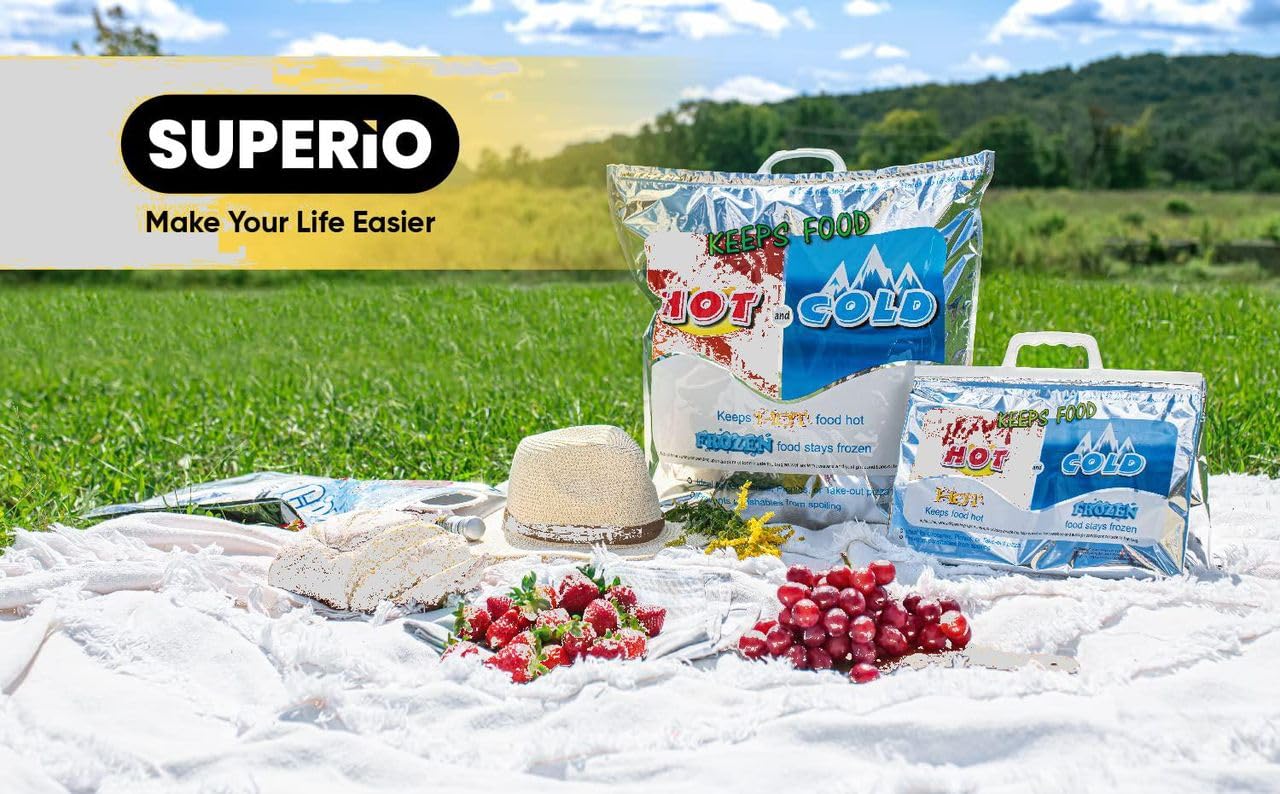 Superio Hot and Cold Insulated Bags for Food Delivery, Grocery Shopping Bags, Food Storage for Hot and Frozen Food for Travel, Disposable Cooler Bag, Reinforced Thermal Lunch Bag (5, 16"x19.25")