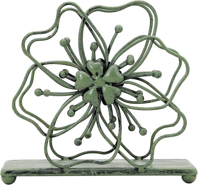 OwlGift Flower Style Napkin Holder, Freestanding Tissue Dispenser, Dining Table Napkin Storage for Home Kitchen Restaurant Picnic Party Wedding Housewarming – Green