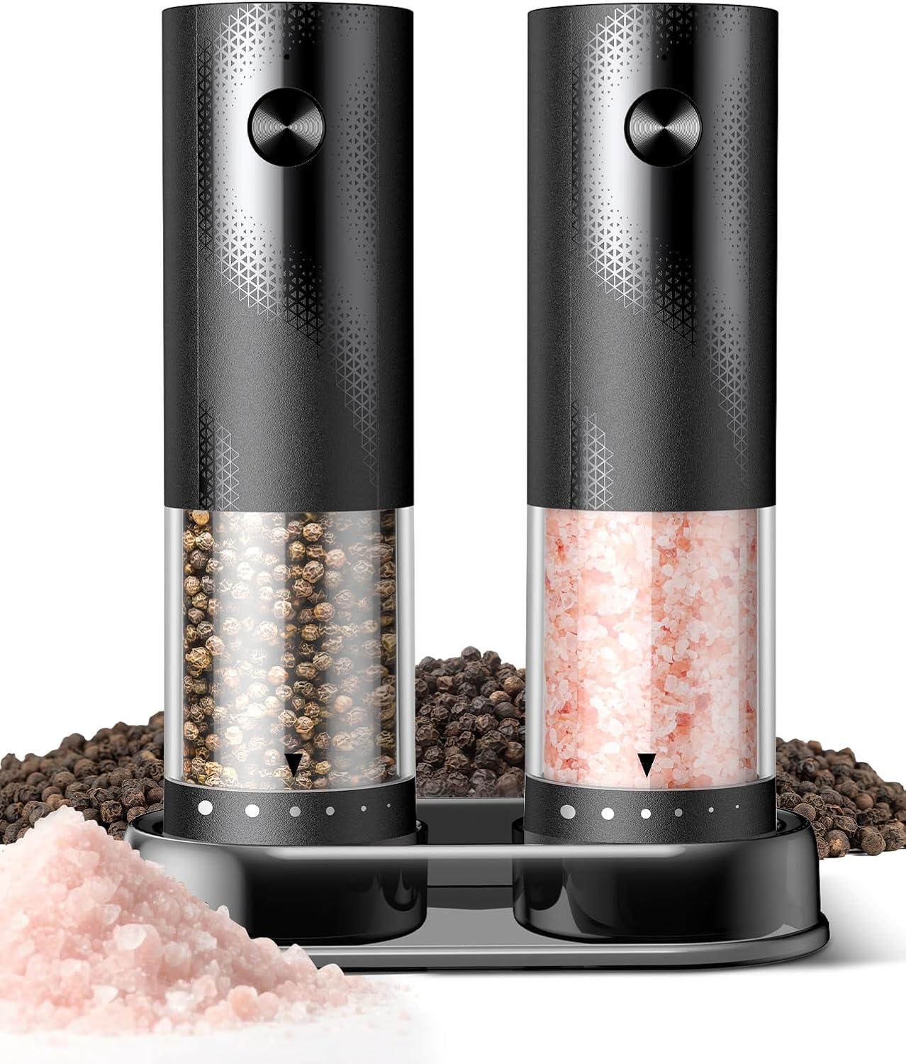 Electric Salt and Pepper Grinder Set - Rechargeable Automatic Salt and Pepper Shakers, Kitchen Appliances with External Adjustable Coarseness, Larger Hopper for Cooking, Home Gifts(2 Pack,Black/Black)
