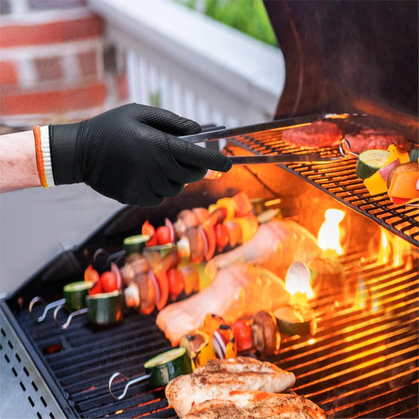 BBQ Gloves for Cooking Baking Grilling, 100 Count Disposable Nitrile Gloves and 4 Count Cotton Glove Liners Washable (10mil Nitrile, X-Large)