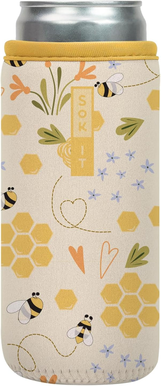 Sok It CanSok Sleeve for Beer & Soda Insulated Neoprene Cover (Honeycomb Buzz, 12oz Slim Can Sleeve)