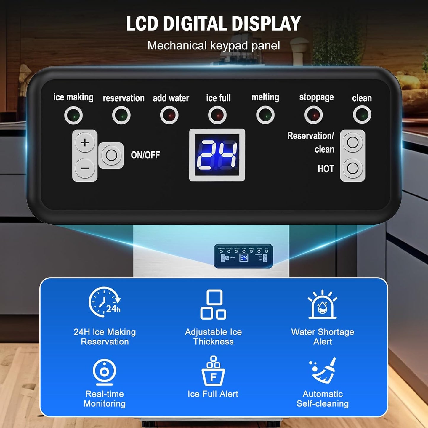 Commercial Ice Maker Machine 130 LBS/24H, 45 Ice Trays Freestanding & Undercounter Ice Machine Stainless Steel with 20 LBS Ice Storage Capacity, Ice Maker with Water Line and Filter, Dual Water Inlet