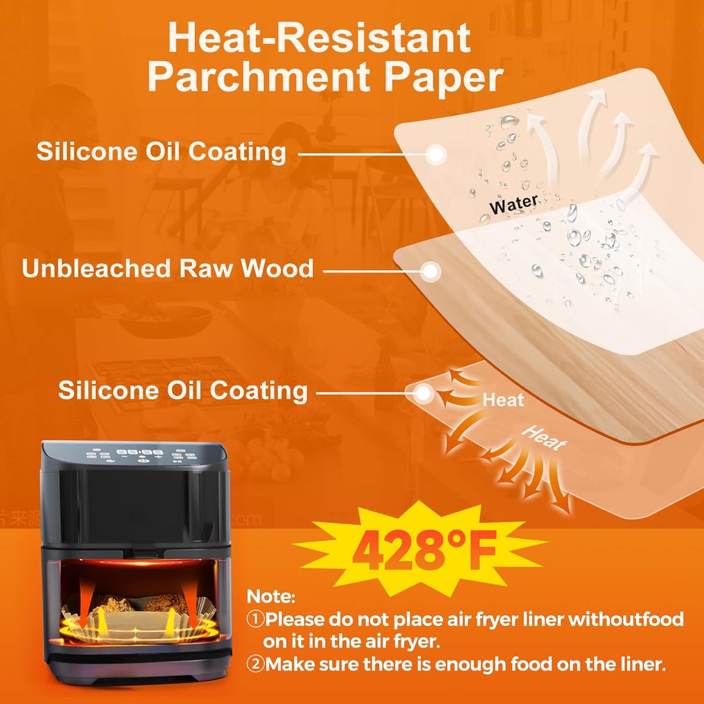 Ctizne Air Fryer Liners Disposable: 200PCS 8 Inch Square Parchment Paper Liner, Non-stick Oilproof Baking Paper Sheets for 5-8 QT Airfryer Basket