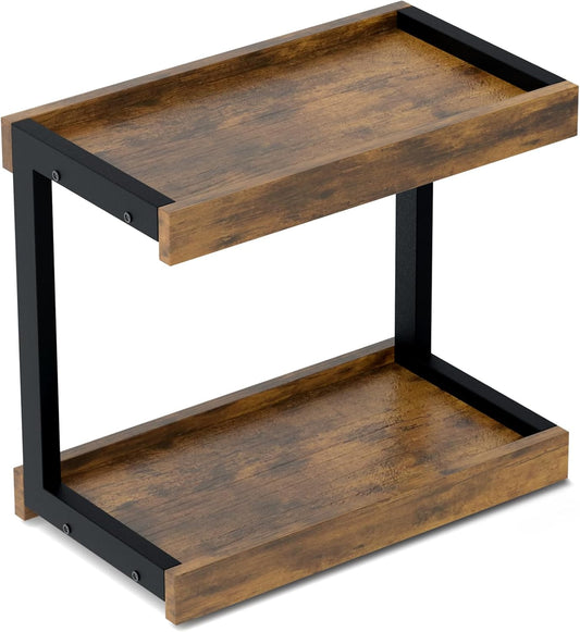 MARTY 2 Tier 15.75"x8.9" Large Countertop Shelf Organizer Spice Rack, Coffee Station Organizer for Mugs Cups, Wooden Shelf Desktop Storage Organizer for Kitchen Bathroom Home Office (Rustic Brown)