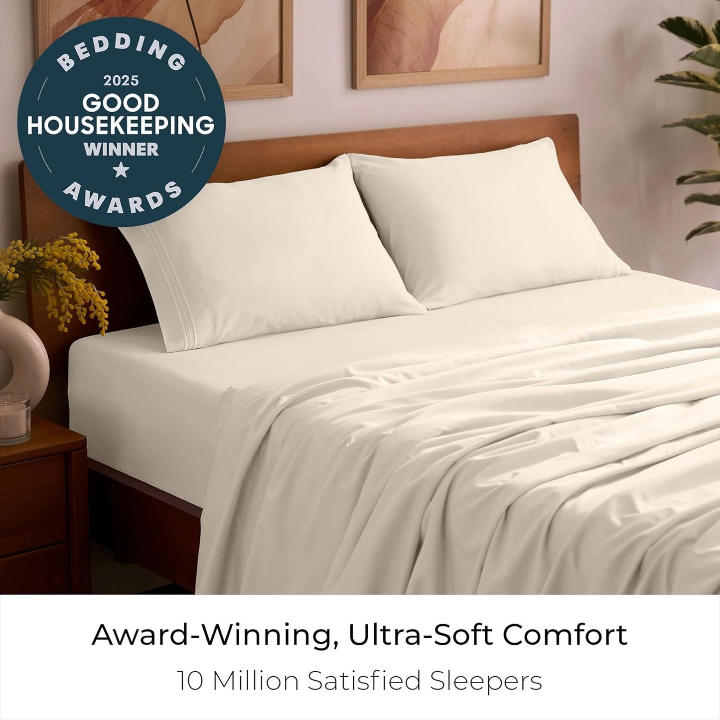 Mellanni Queen Sheets Set - 4 PC Iconic Collection Bedding - Hotel Luxury, Extra Soft, Cooling Bed Sheets - Wrinkle, Fade, Stain Resistant (Queen, Golden Ivory)