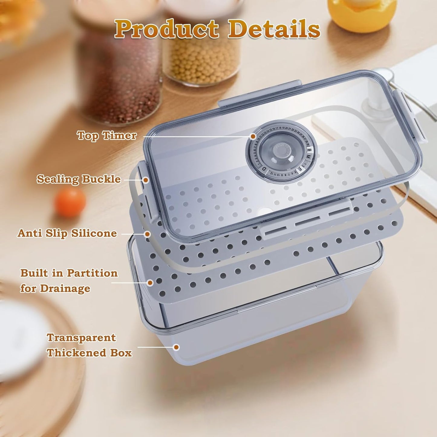 Bread Box for Kitchen Counter, Time Recording Bread Storage Container with Lid，Transparent Bread Storage Device with Drainage Pad, Homemade Bread Storage Container, Toasted Bread 11.81“x6.29”x3.93"