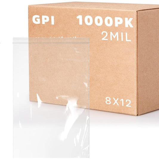 GPI - 8" x 12", Case of 1000, Clear Plastic Reclosable Zip Bags, 2 Mil Thick, Zip Poly Bags with Resealable Lock Seal Zipper For Food, Apparel, Medical, Household & Office Supplies