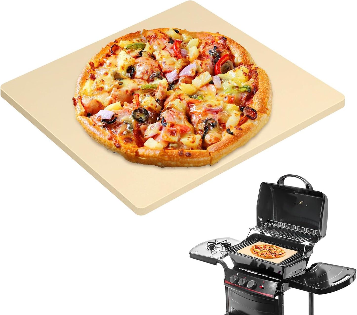 Extra Large Pizza Stone 17.7" x 17.7",Cooking Stone for Grill Rectangular, Baking Pizza Stone for bread, Ideal for Grilling Baking Several Sizes of Pizzas
