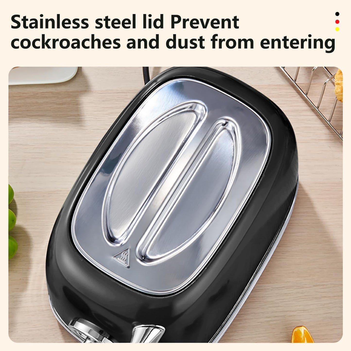 Glossy Black Cute Retro Toaster 2 Slice with 1.58" Wide Slots, Bread toaster with Cover and Warm Rack, Stainless Steel Toaster with Removable Crumb Tray, Preheat, Defrost, Cancel Function