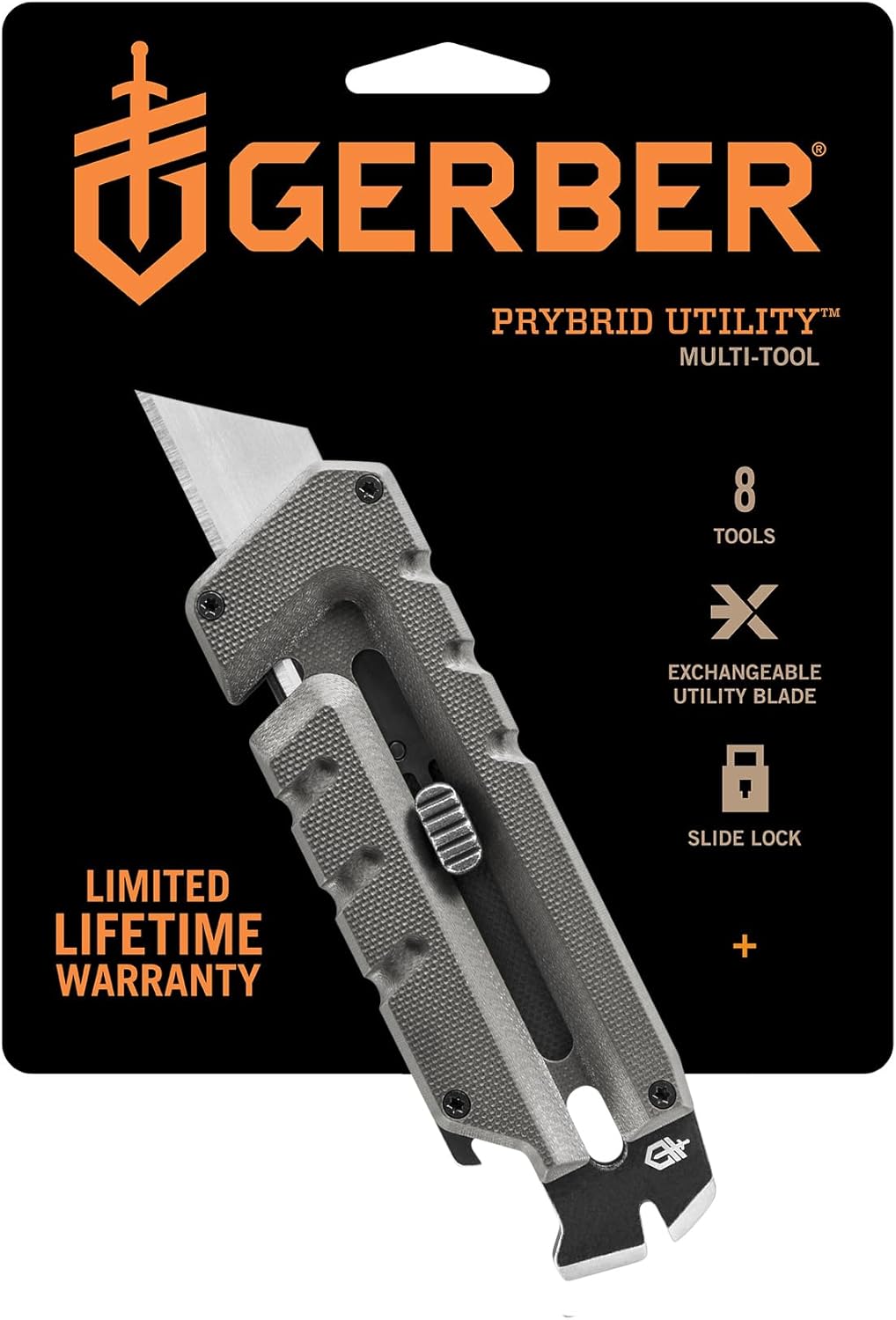 Gerber Gear Prybrid Multi Tool Utility Pocket Knife - Utility EDC Razor Knife with Retractable Blade and Pry Bar - Grey