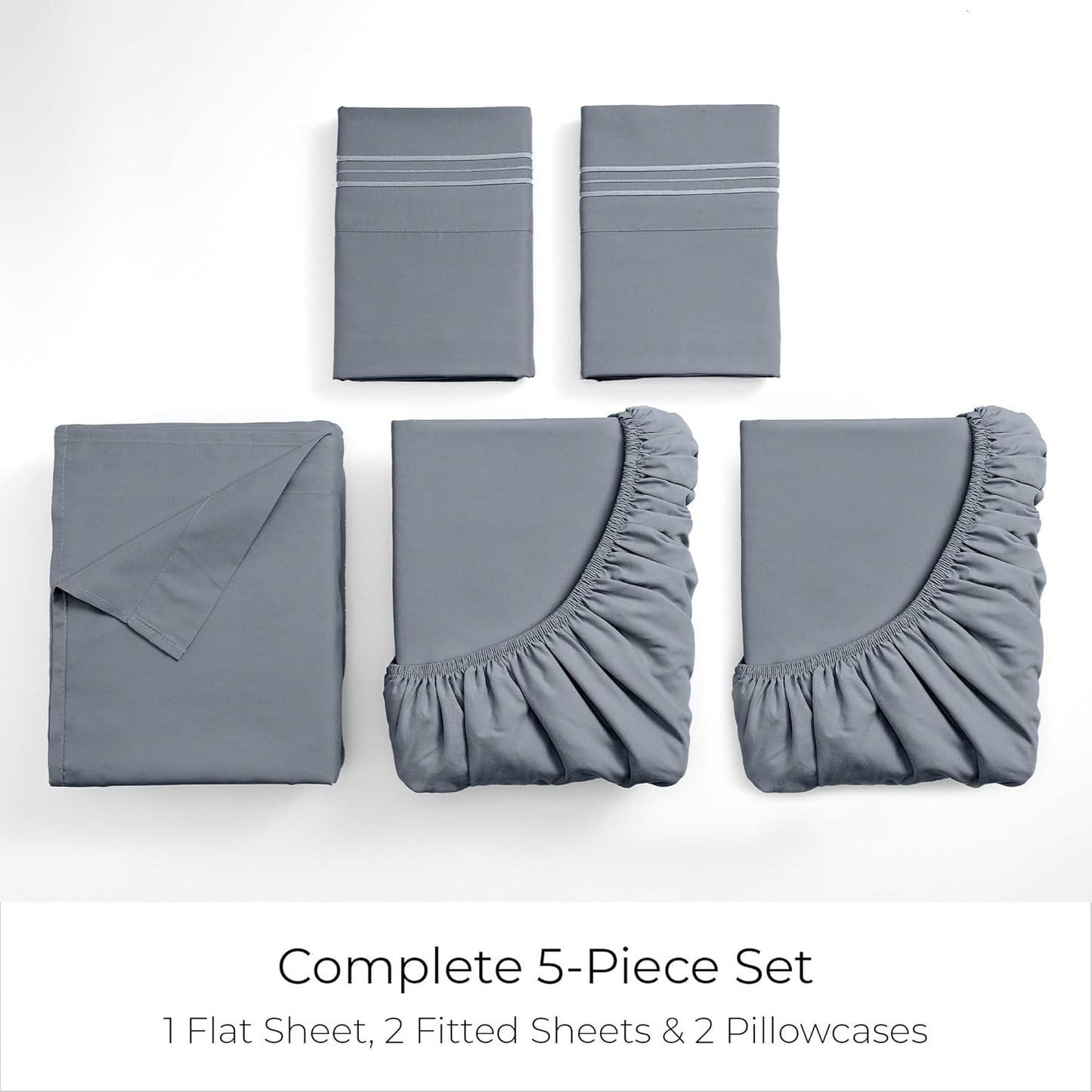 Mellanni Split King Sheets Set - 5 PC Iconic Collection Bedding - Hotel Luxury, Extra Soft, Cooling Bed Sheets - Wrinkle, Fade, Stain Resistant (Split King, Mineral Gray)