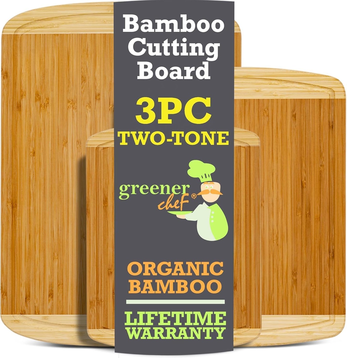 FSC® Certified Extra Large Bamboo Cutting Board Set, Organic Wood Cutting Boards for Kitchen with 67% Larger Surface, Non Toxic Cutting Boards with Lifetime Replacements
