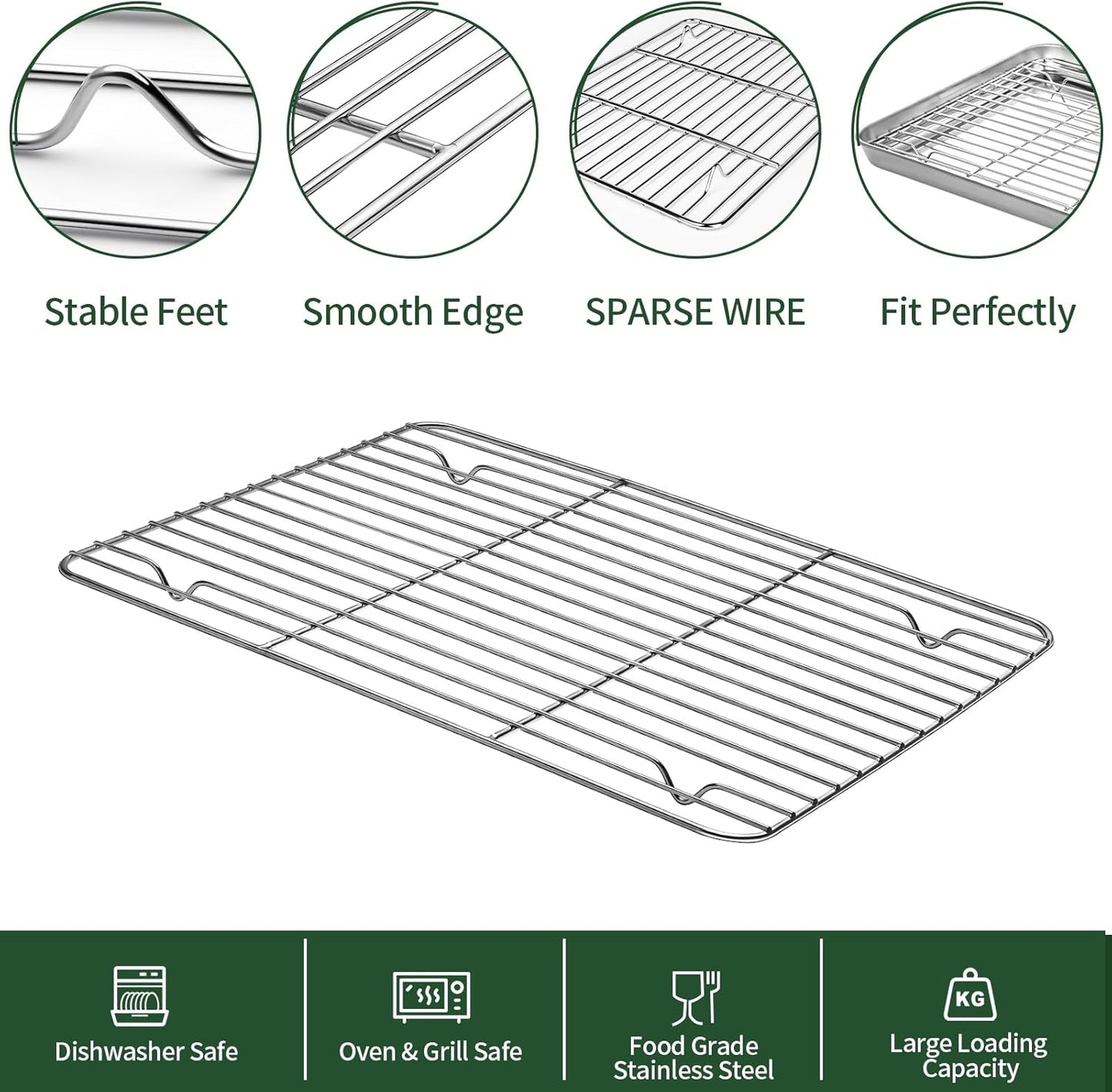 Baking Sheet with Cooling Rack Set(2 Baking Pans+2 Baking Racks), CEKEE Stainless Steel Non Stick Small Cookie Sheet Set, Size 10.39 x 8.07 x 1 Inch, Easy to Clean Small Baking Sheet with Rack Set