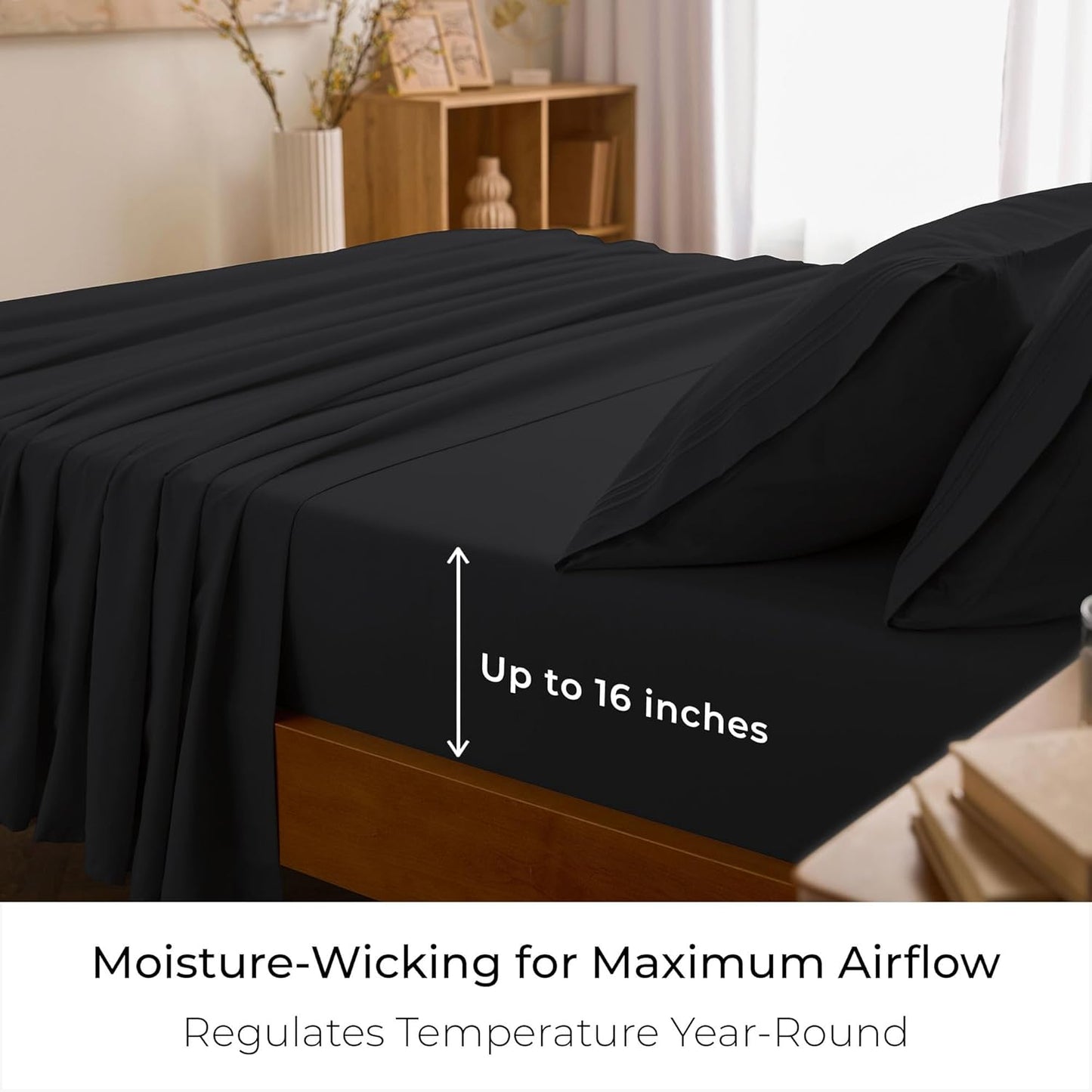 Mellanni California King Sheets Set - 4 PC Iconic Collection Bedding - Hotel Luxury, Extra Soft, Cooling Bed Sheets - Wrinkle, Fade, Stain Resistant (Cal King, Black)