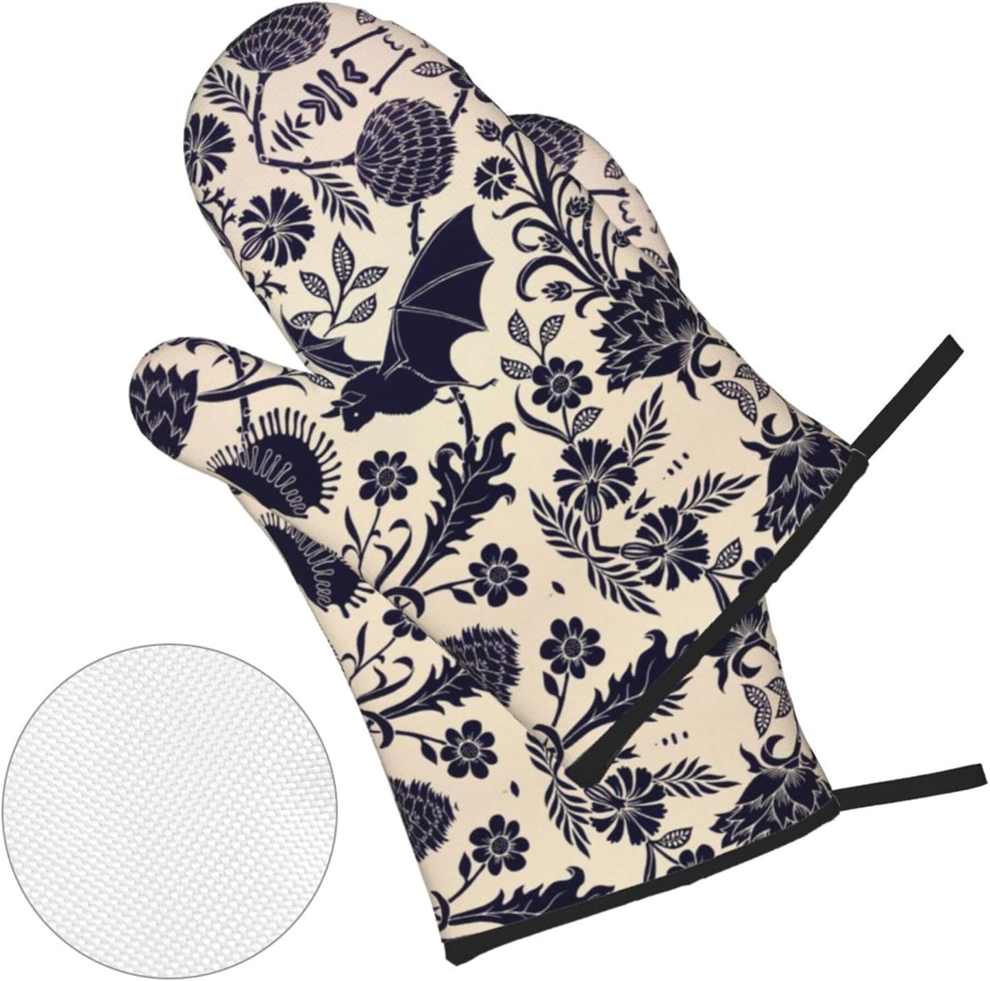 Bats and Flower Oven Mitts and Pot Holders Sets of 4,Resistant Hot Pads with Polyester Non-Slip BBQ Gloves for Kitchen,Cooking,Baking,Grilling