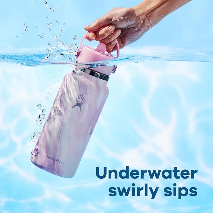 Hydro Flask Water Bottle - Insulated Stainless Steel - Wide Mouth Flex Straw Lid, Non Spill, Leakproof and Refillable in 24 Oz Jelly Pink