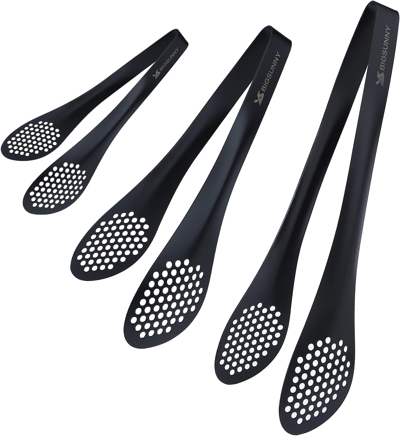 MSY BIGSUNNY Kitchen Buffet Tongs - Heavy Duty Food Serving Set for Cooking, BBQ - Metal Salad Tongs Set of 3 (Black 7" 9" & 11")