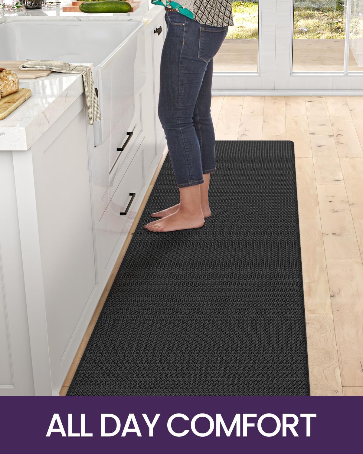 DEXI Kitchen Floor Mats Cushioned Anti Fatigue, 23x71, Large Wide Standing Runner Rug Waterproof, Comfort Memory Foam Padded for Front Sink Laundry, Black