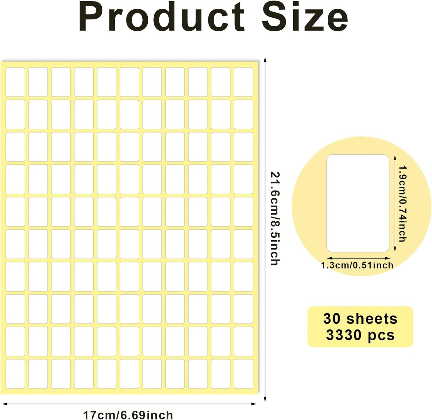 Sliverdew White Labels Stickers, 3300 Pack Small 0.5" x 0.75", Removable Blank Labels for School, Office, Kitchen, 110 Labels per Sheet, Paper, Rectangular, 3300pcs